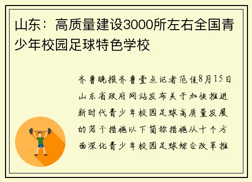 山东：高质量建设3000所左右全国青少年校园足球特色学校